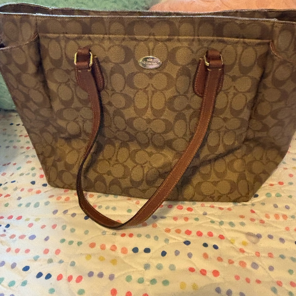 COACH HUGE signature tan Business Brief case, large travel tote, laptop etc